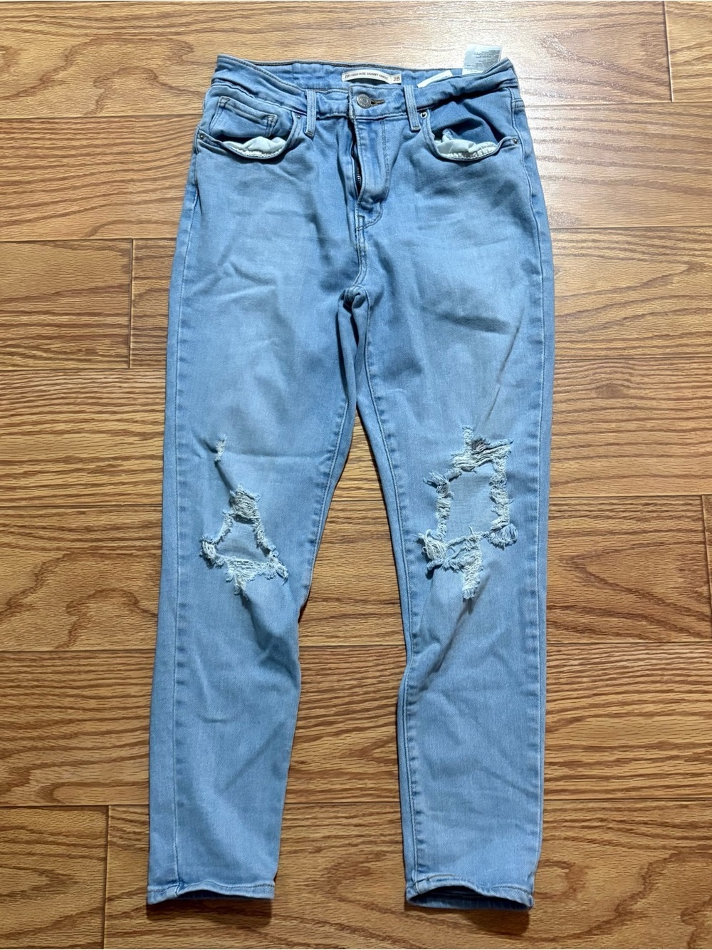 Levi’s 721 High Rise Skinny Ankle Light Wash Distressed Jeans Stretch Size 28